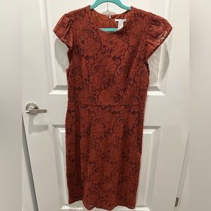 H&M BURNT ORANGE LACE DRESS - SIZE 12